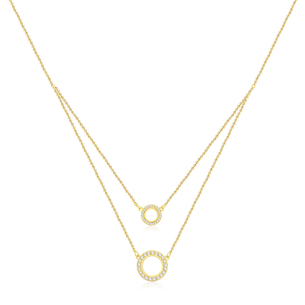 Wholesale Gold Double Circle Drop Necklace